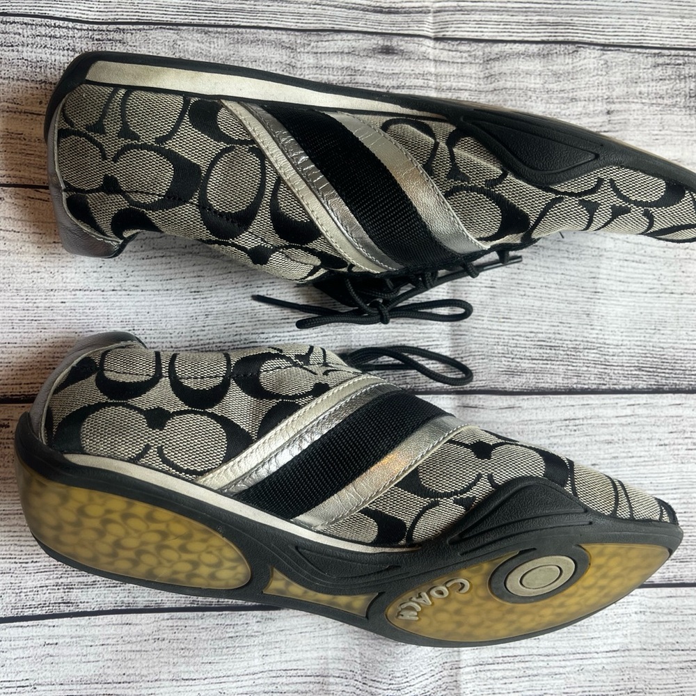 Coach Black and Silver Signature Monogram Sneakers - Picture 4 of 7